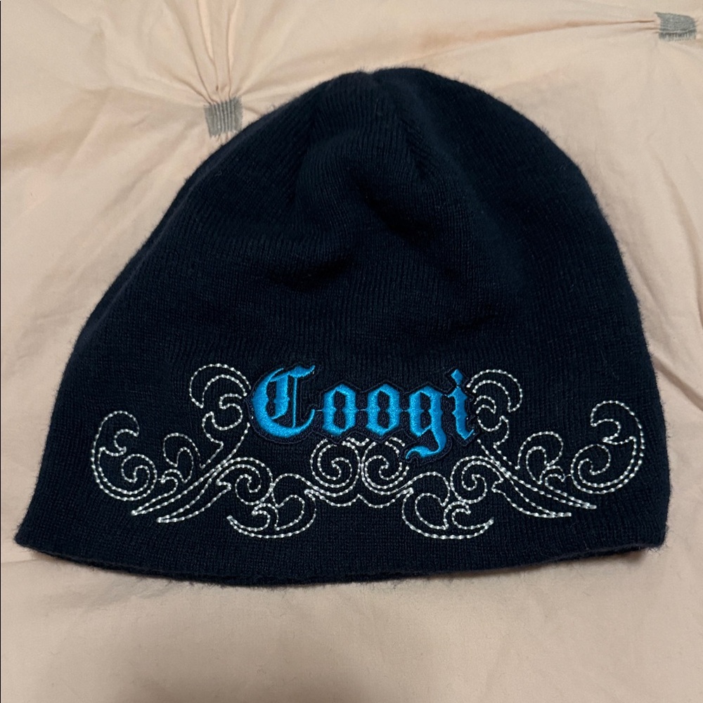 COOGI Blue Beanie with Blue and White Design